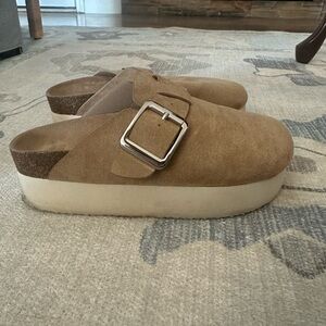 Suede Platform Mule with Buckle
